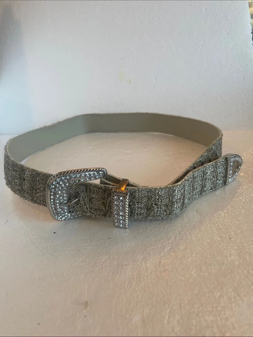 Vintage silver rhinestone western cowgirl metallic wide belt women’s